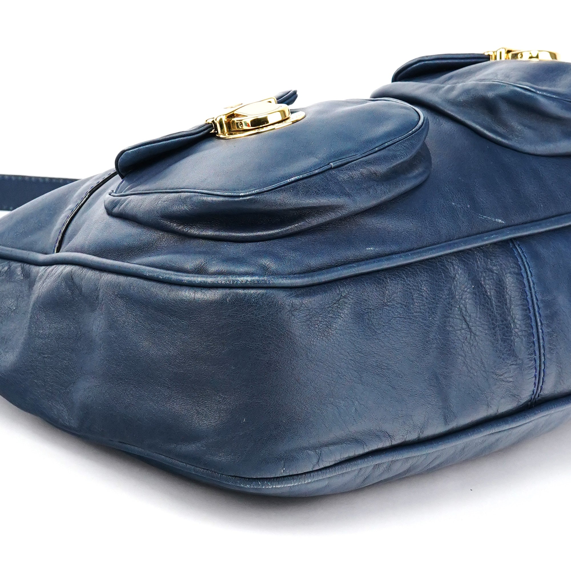 Blue Leather Blake Shoulder Bag