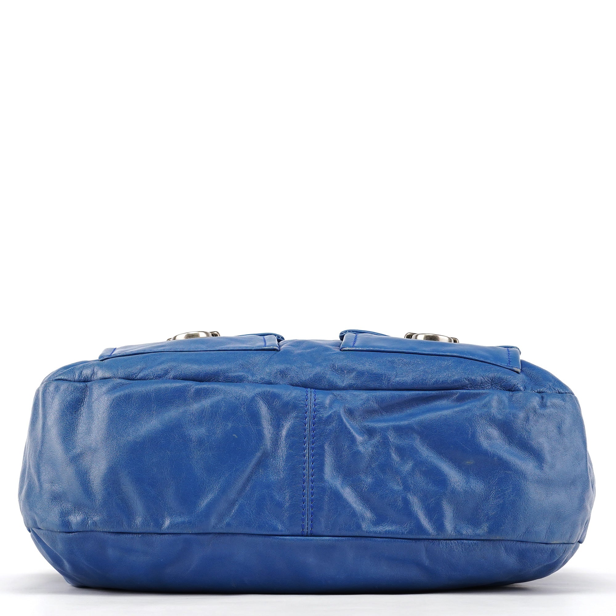 Blue Leather Multi-Pocket 2-Way Tote Bag