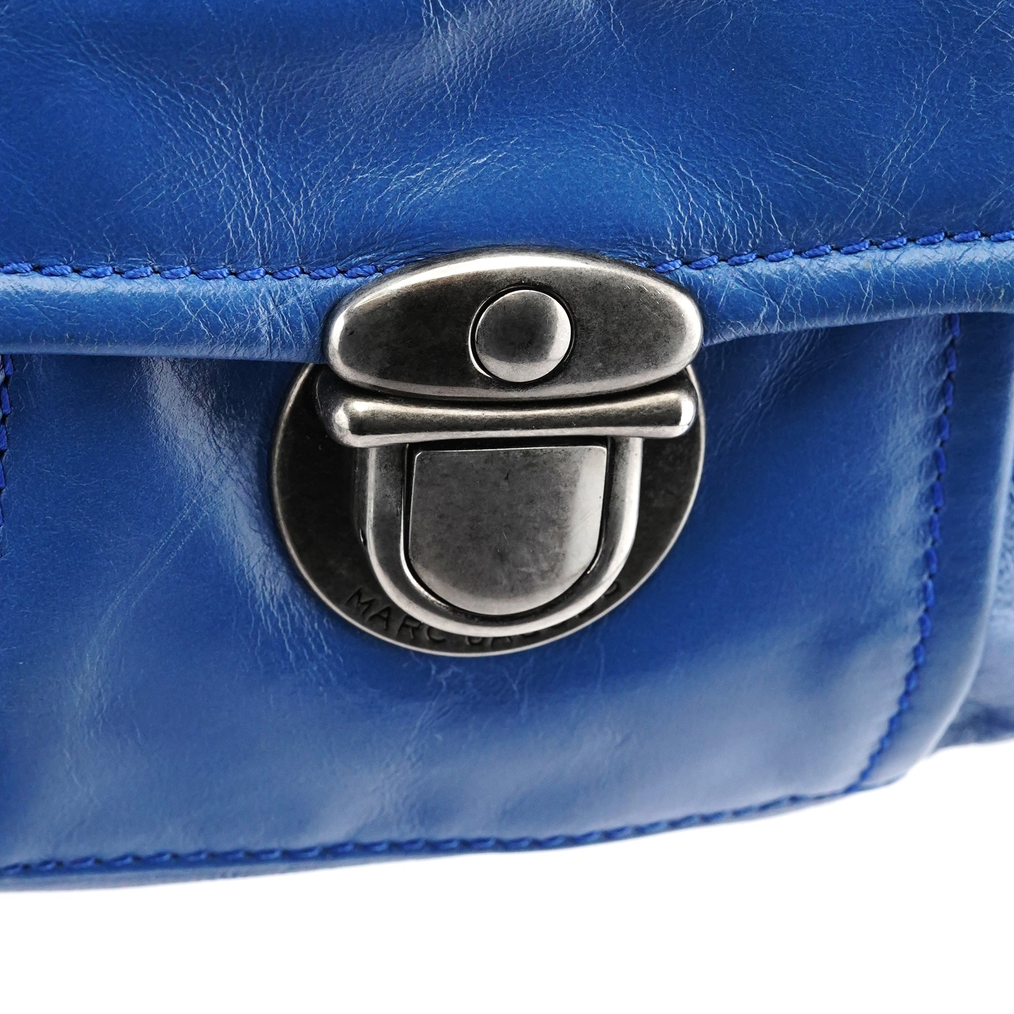 Blue Leather Multi-Pocket 2-Way Tote Bag