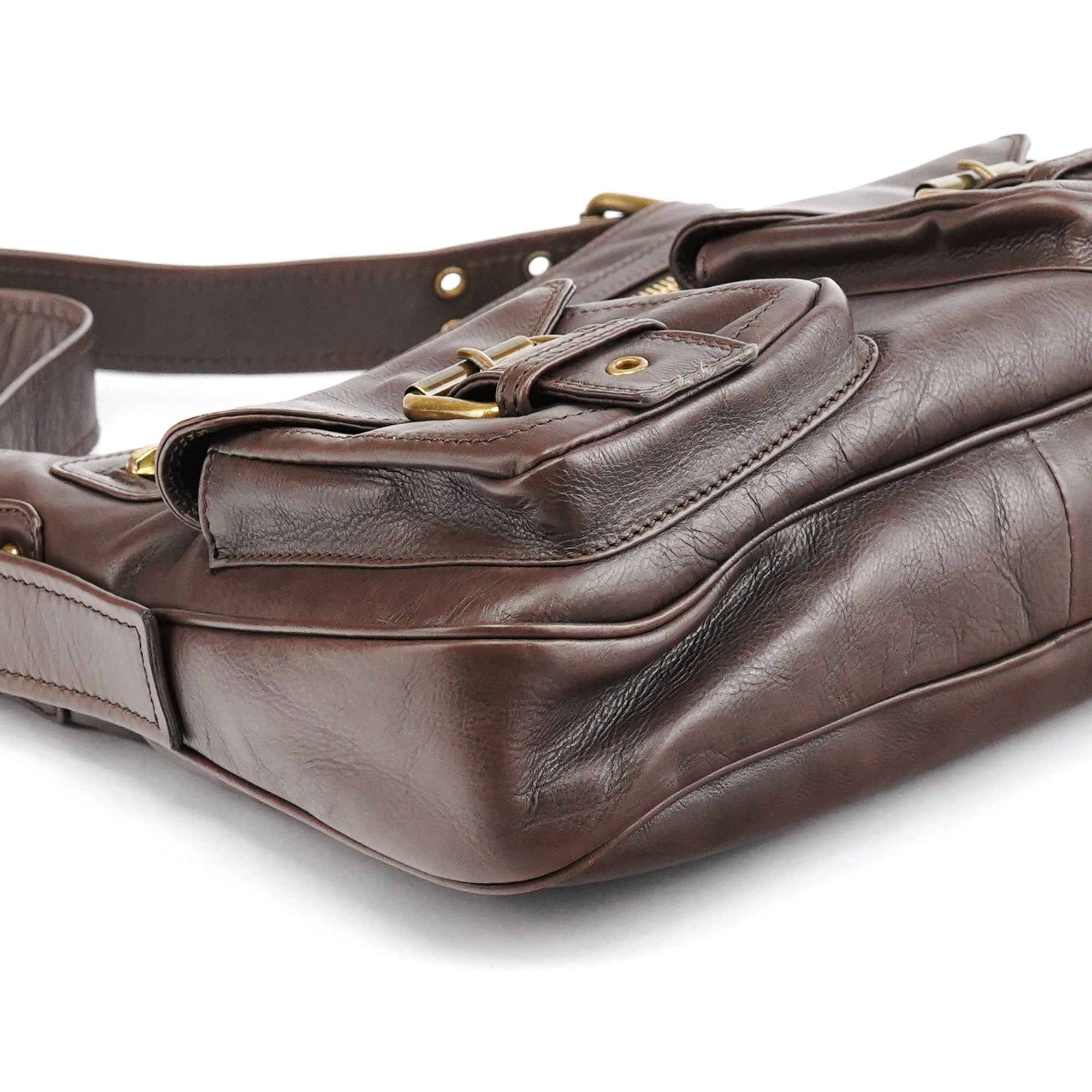 Brown Leather Multi-Pocket Shoulder Bag