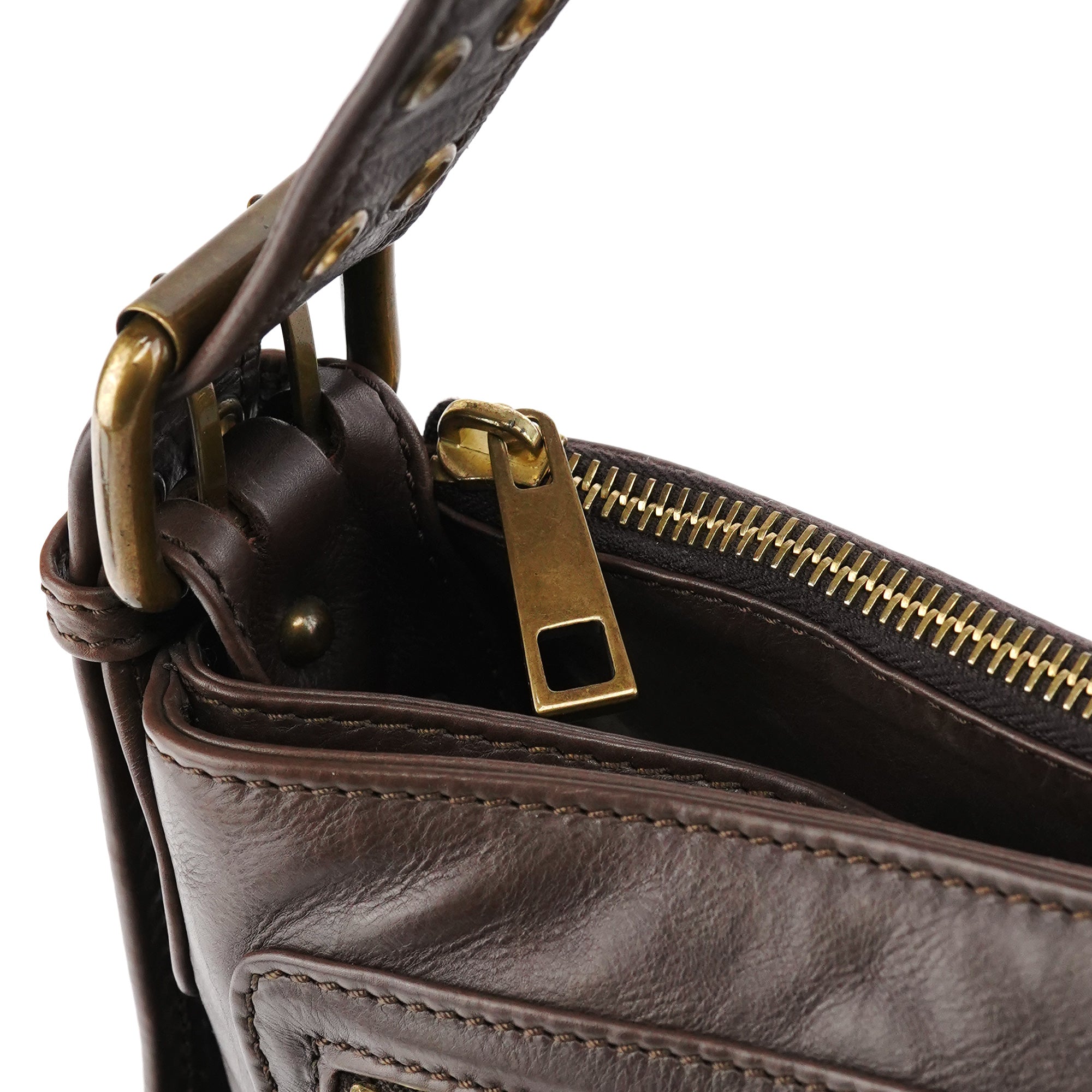 Brown Leather Multi-Pocket Shoulder Bag