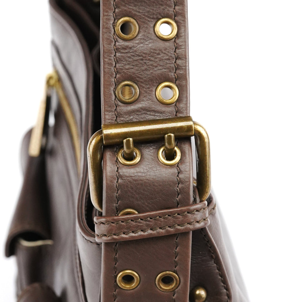 Brown Leather Multi-Pocket Shoulder Bag
