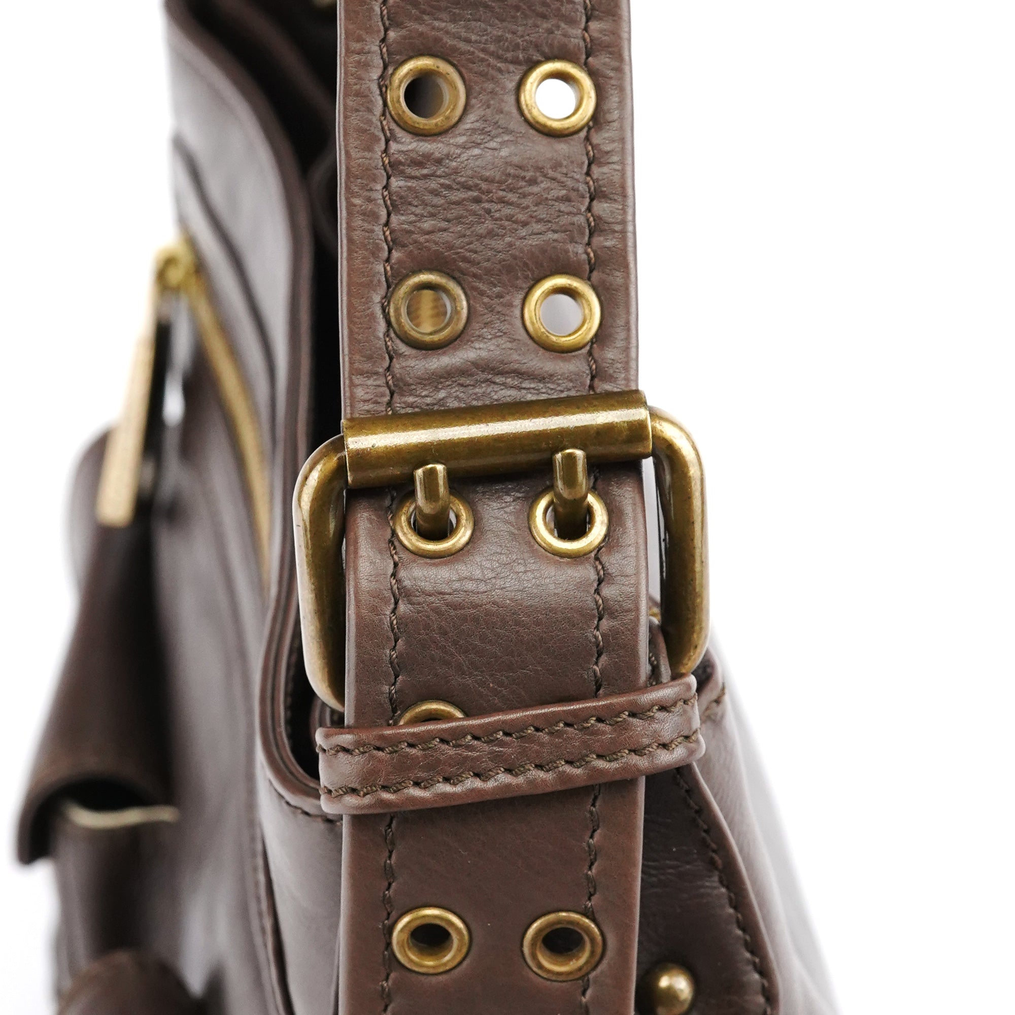 Brown Leather Multi-Pocket Shoulder Bag