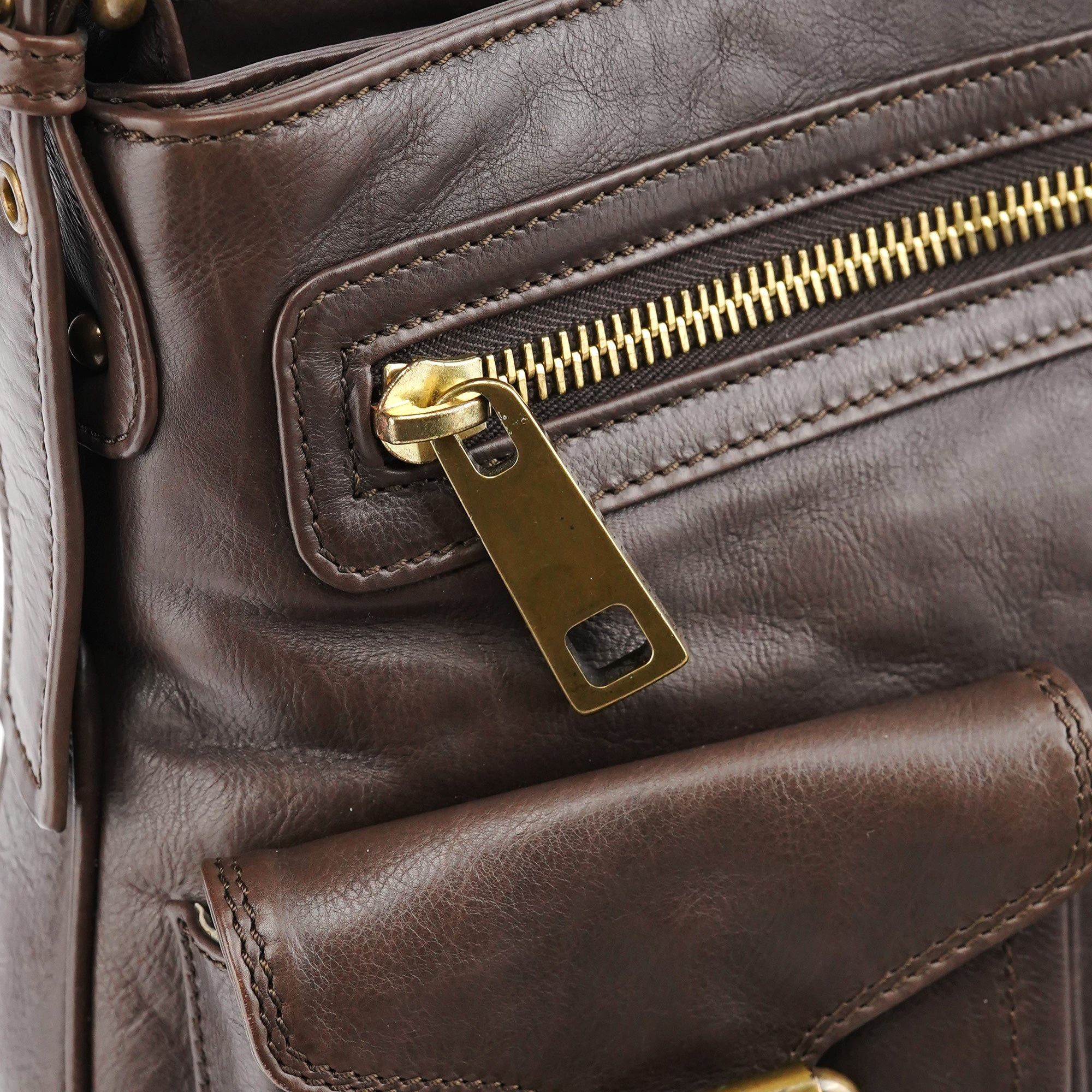 Brown Leather Multi-Pocket Shoulder Bag