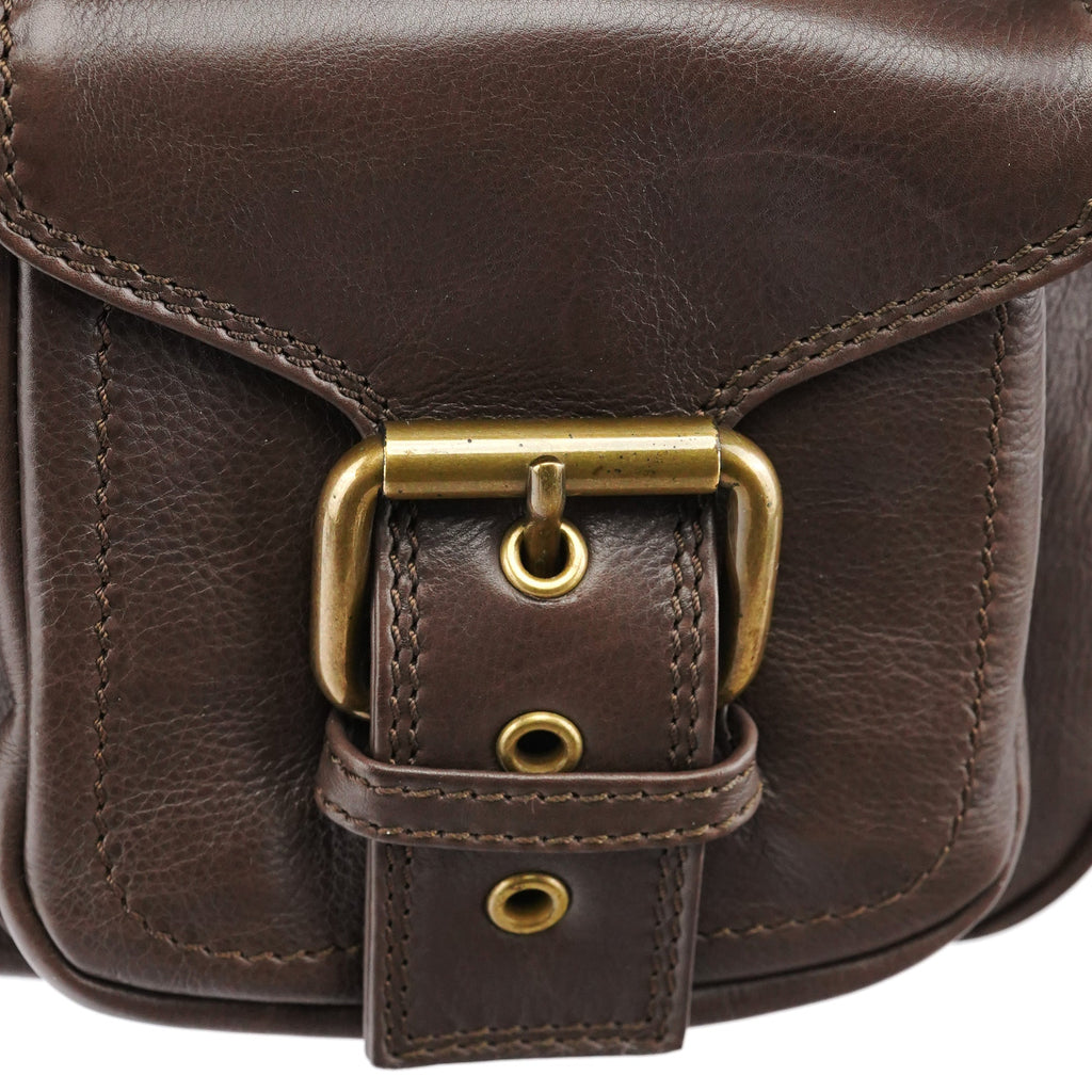 Brown Leather Multi-Pocket Shoulder Bag