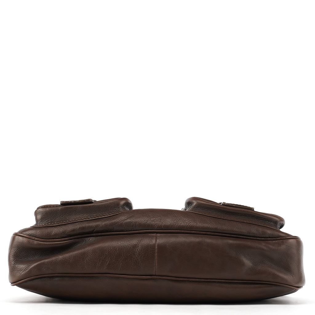 Brown Leather Multi-Pocket Shoulder Bag