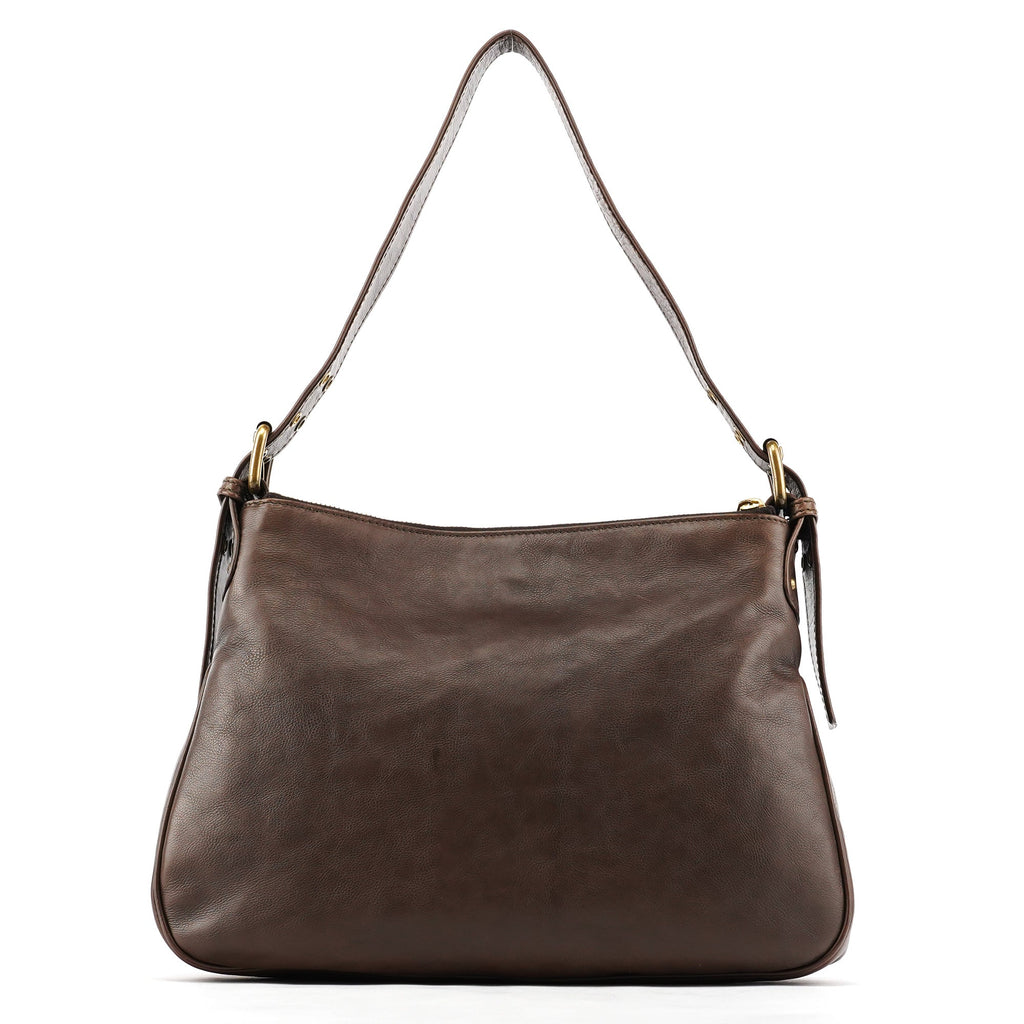 Brown Leather Multi-Pocket Shoulder Bag