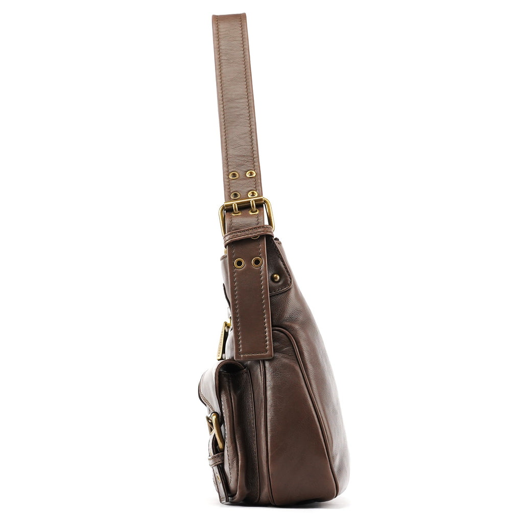 Brown Leather Multi-Pocket Shoulder Bag