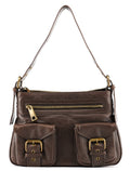 Brown Leather Multi-Pocket Shoulder Bag