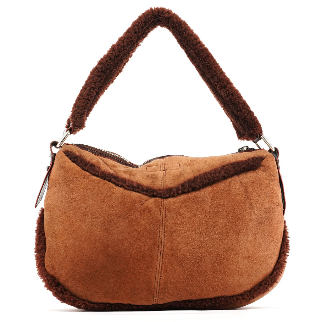 Brown Shearling Suede Pocket Shoulder Bag