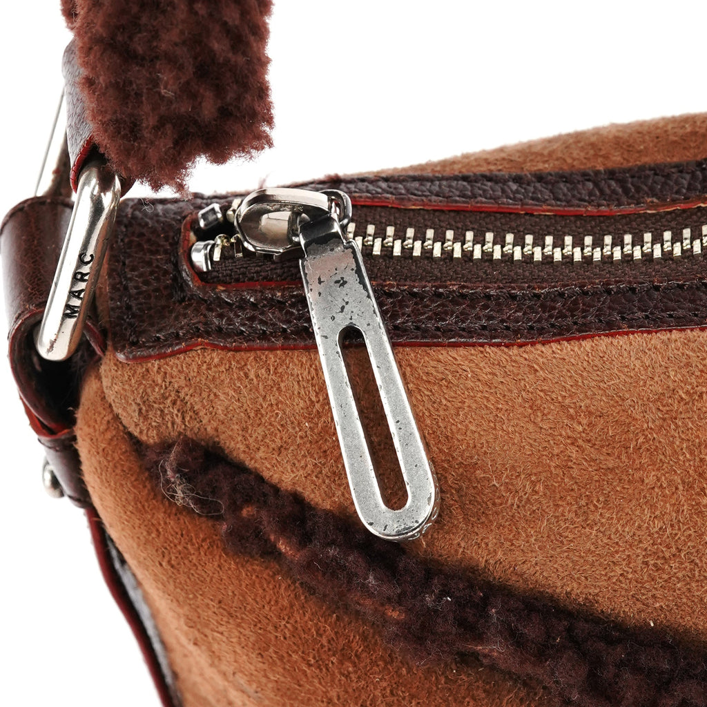 Brown Shearling Suede Pocket Shoulder Bag