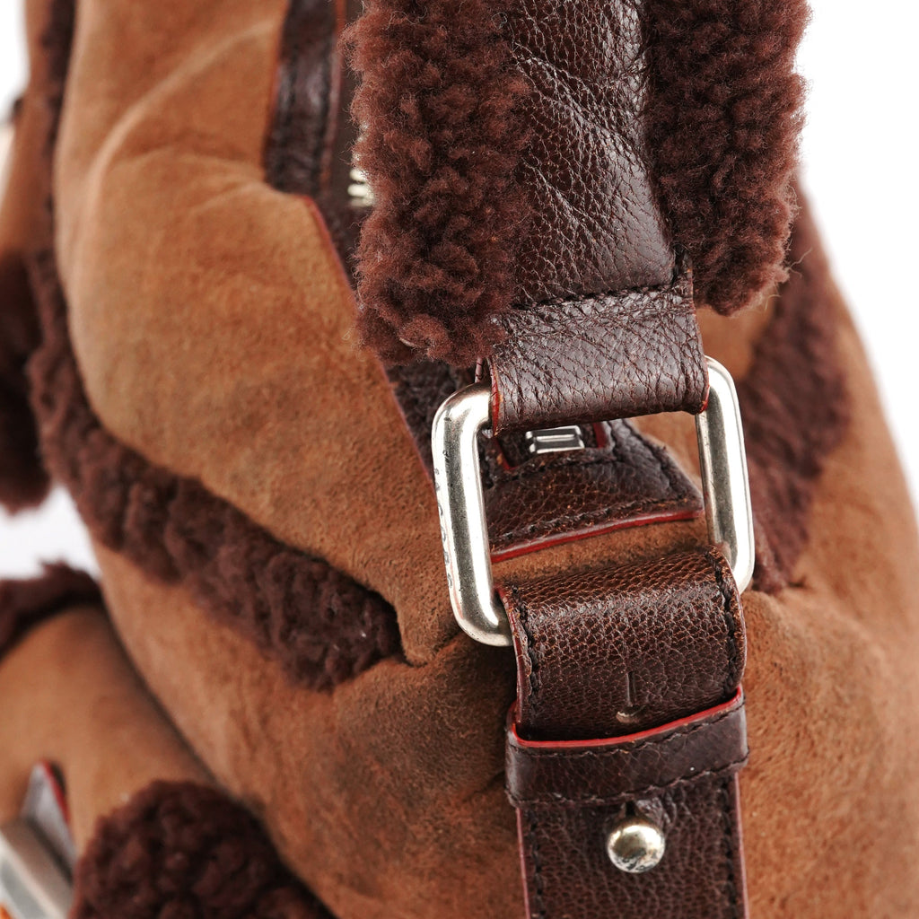 Brown Shearling Suede Pocket Shoulder Bag