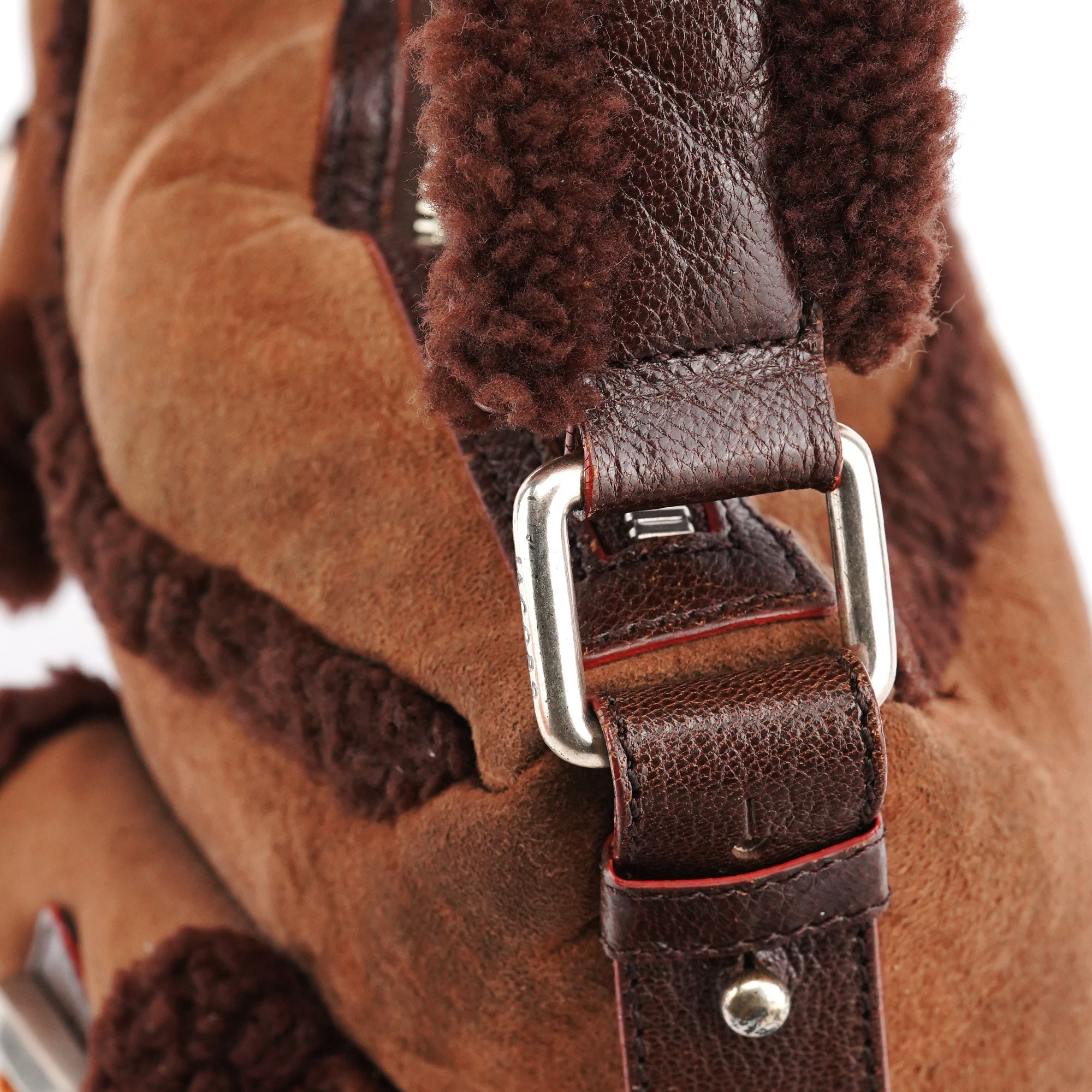 Brown Shearling Suede Pocket Shoulder Bag