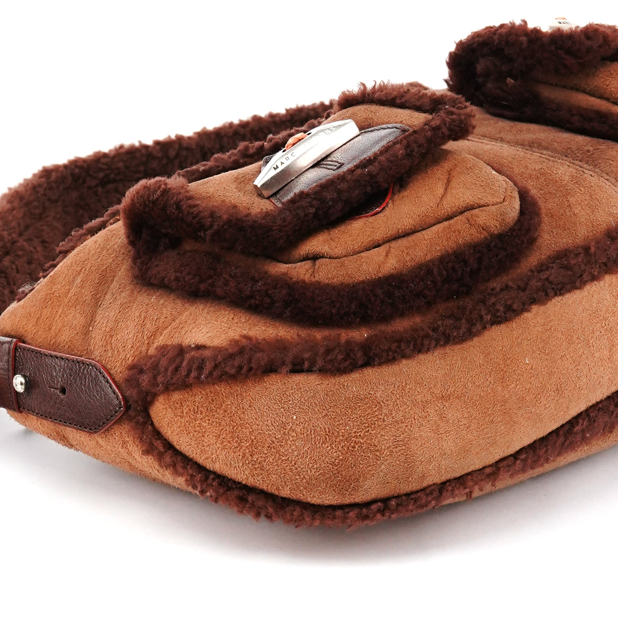 Brown Shearling Suede Pocket Shoulder Bag