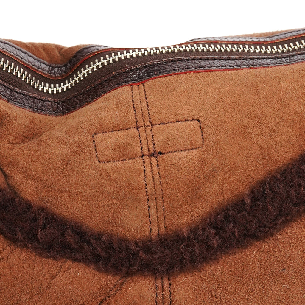 Brown Shearling Suede Pocket Shoulder Bag