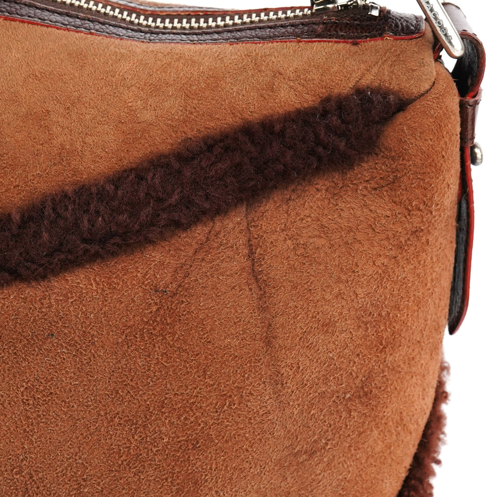 Brown Shearling Suede Pocket Shoulder Bag
