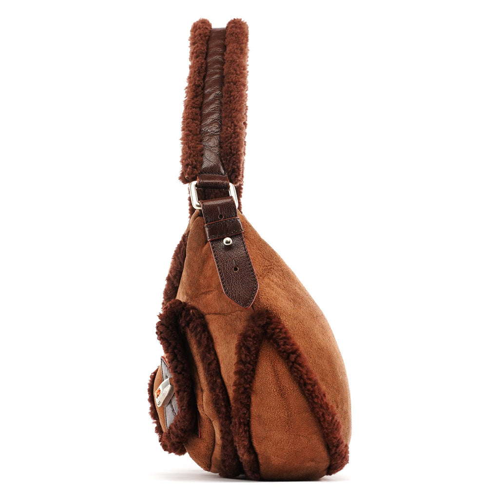 Brown Shearling Suede Pocket Shoulder Bag