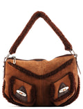 Brown Shearling Suede Pocket Shoulder Bag
