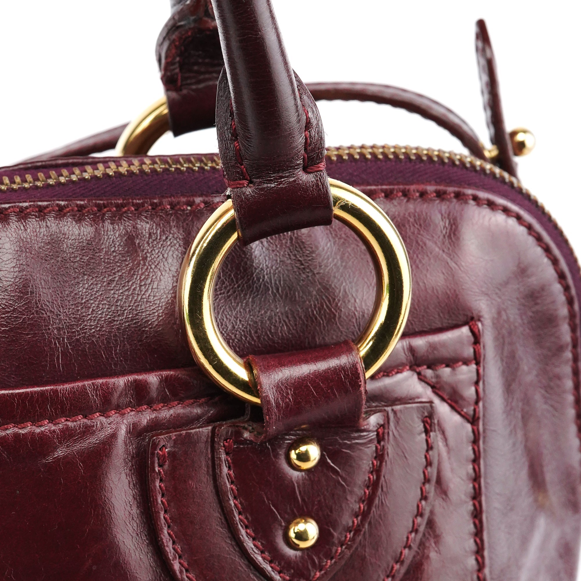 Burgundy Leather Pocket 2-Way Bag