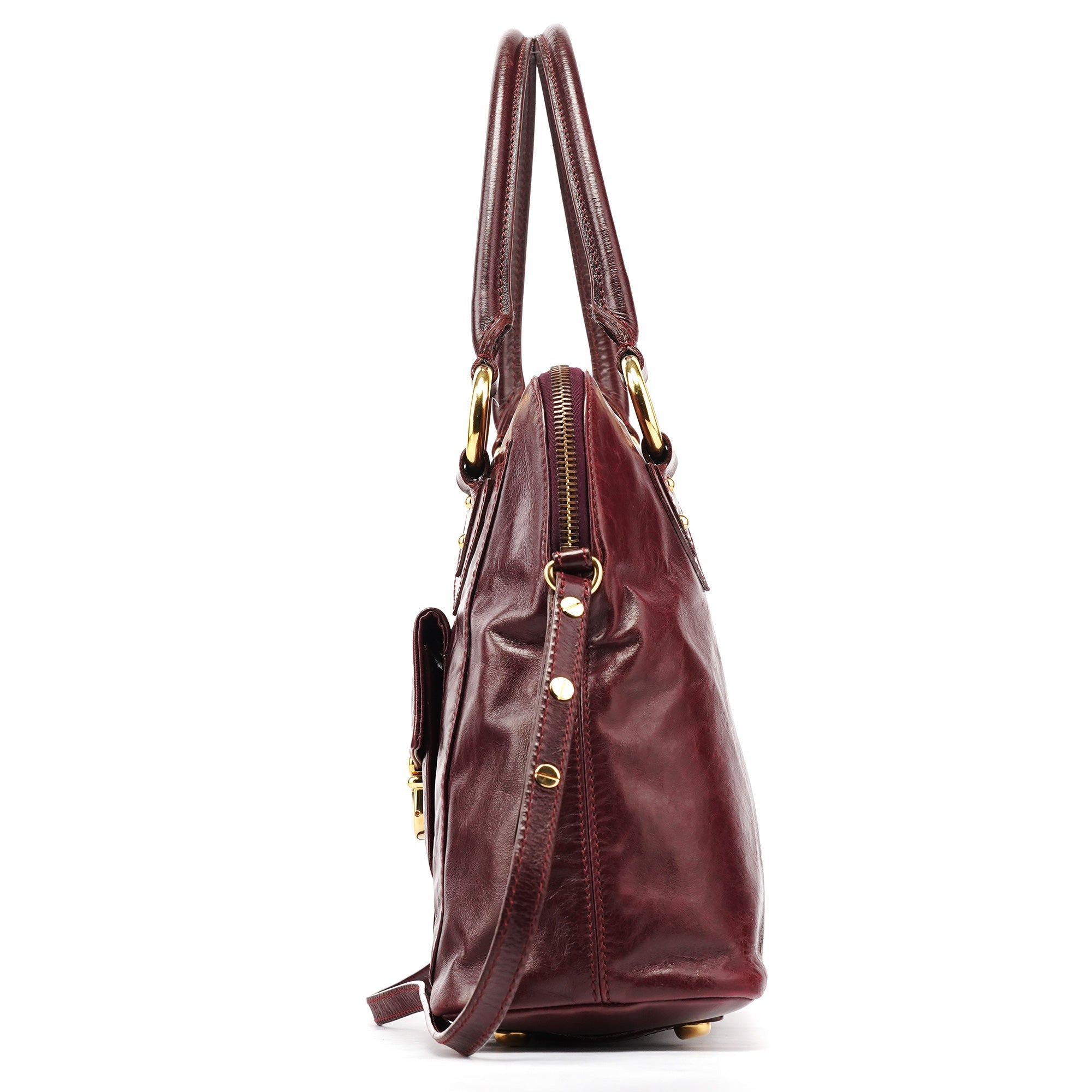 Burgundy Leather Pocket 2-Way Bag