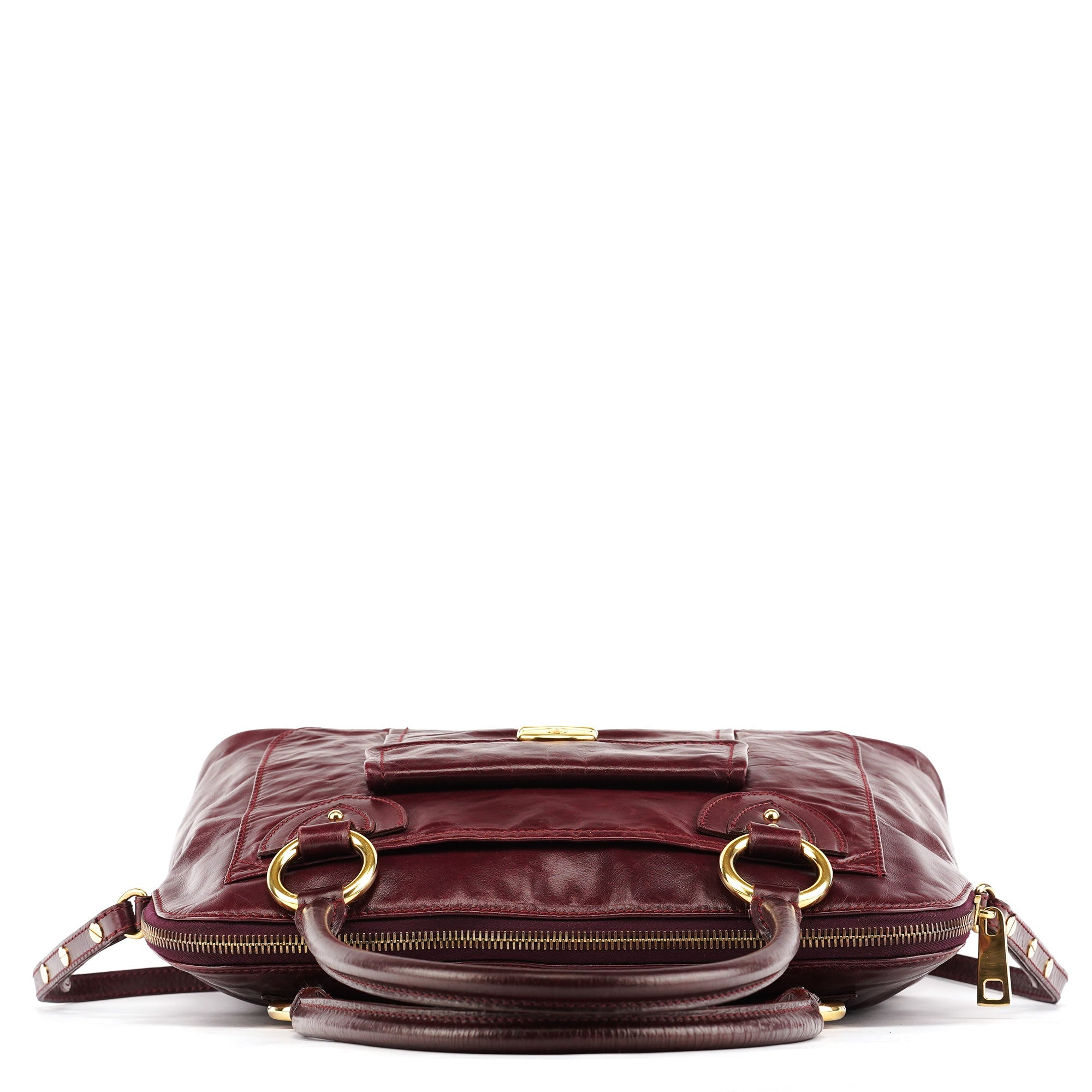 Burgundy Leather Pocket 2-Way Bag