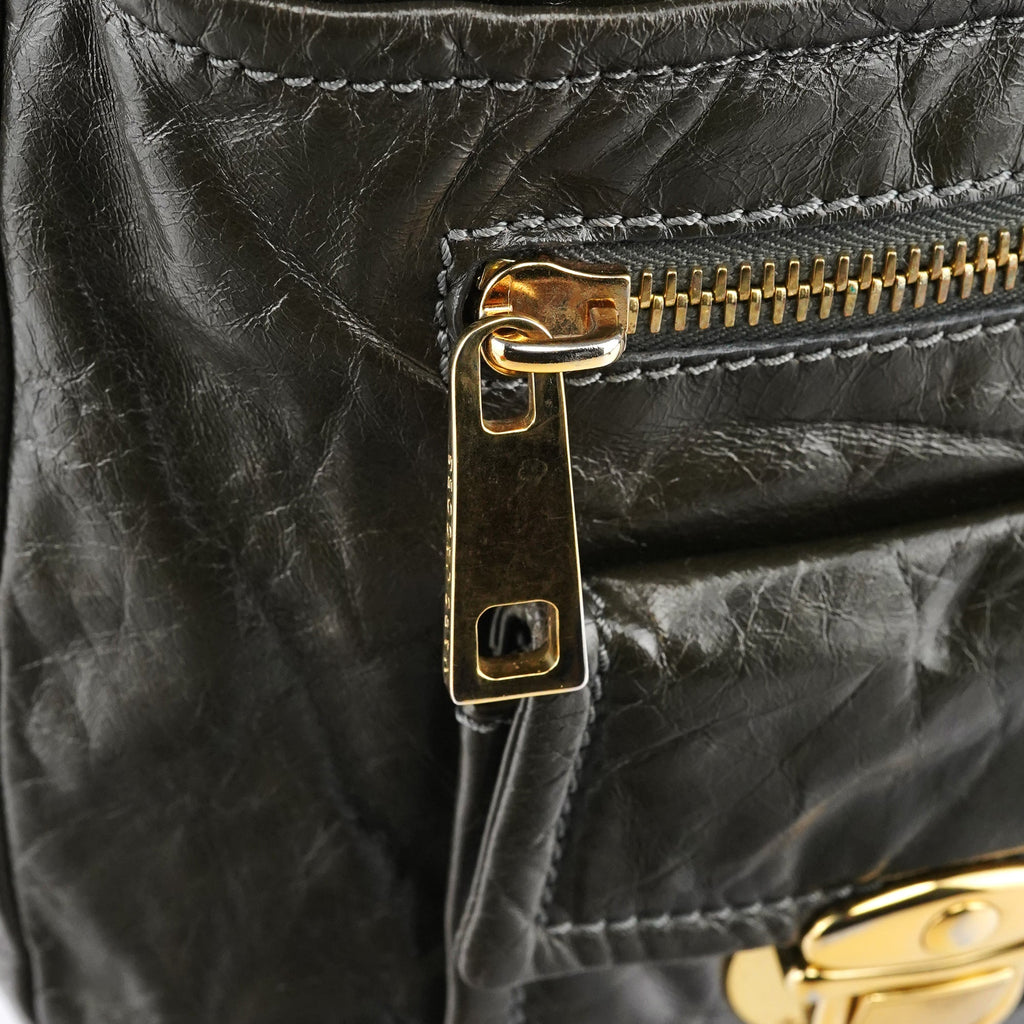 Dark Green Leather Multi Pocket 2-Way Bag
