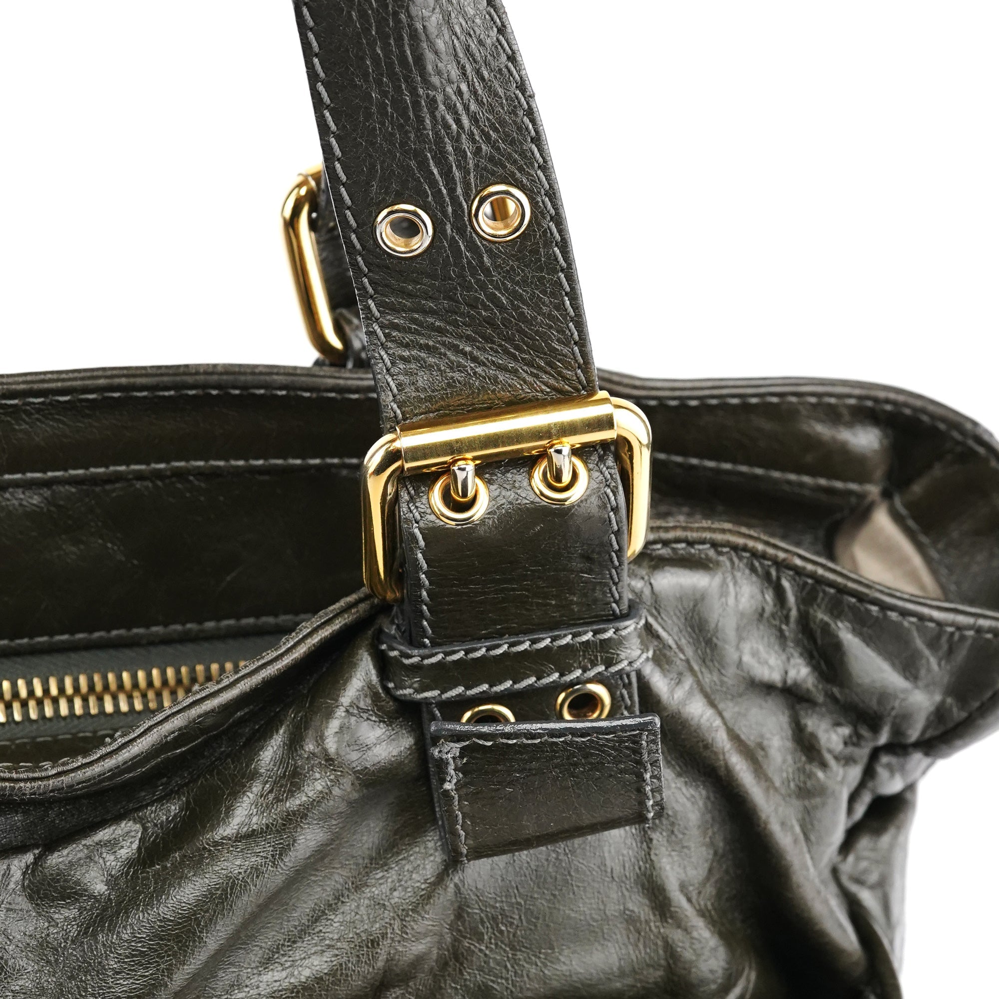 Dark Green Leather Multi Pocket 2-Way Bag