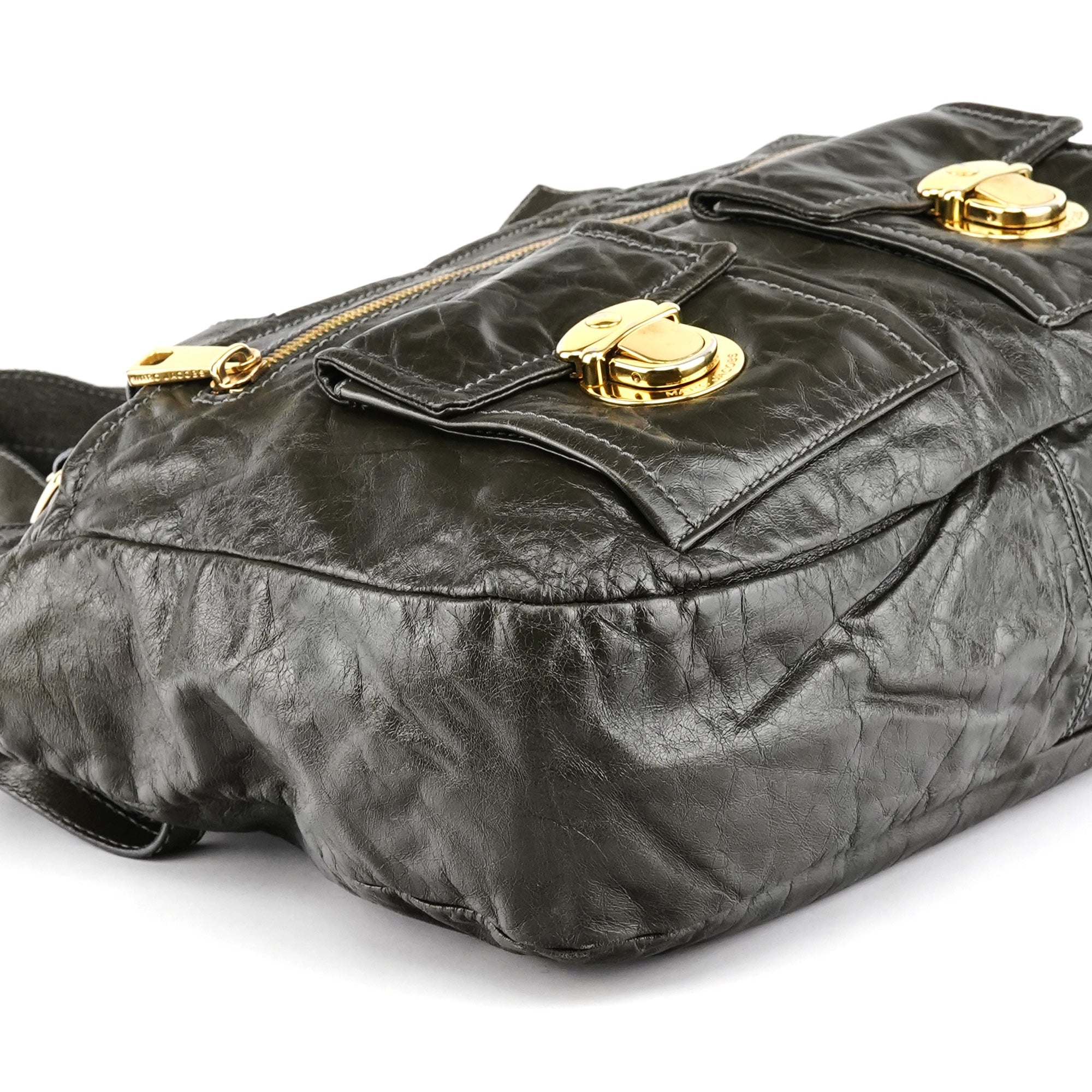 Dark Green Leather Multi Pocket 2-Way Bag