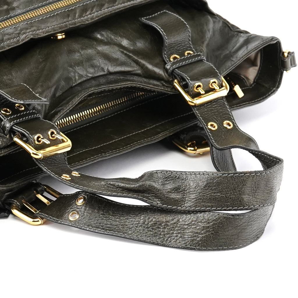 Dark Green Leather Multi Pocket 2-Way Bag