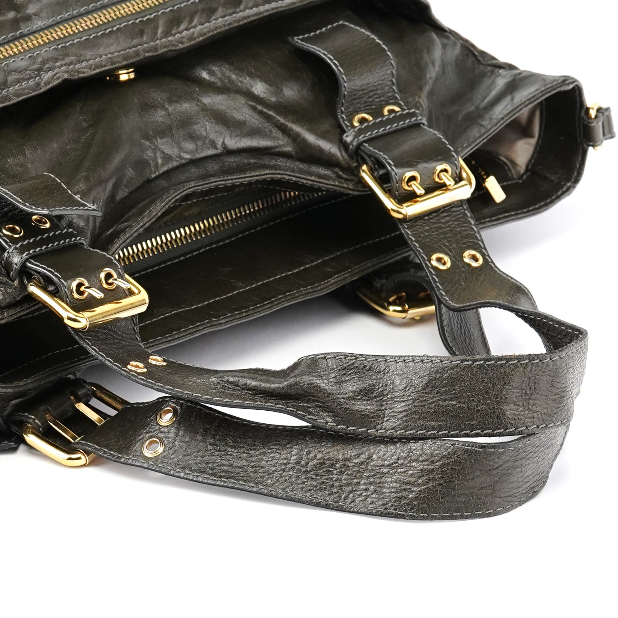 Dark Green Leather Multi Pocket 2-Way Bag