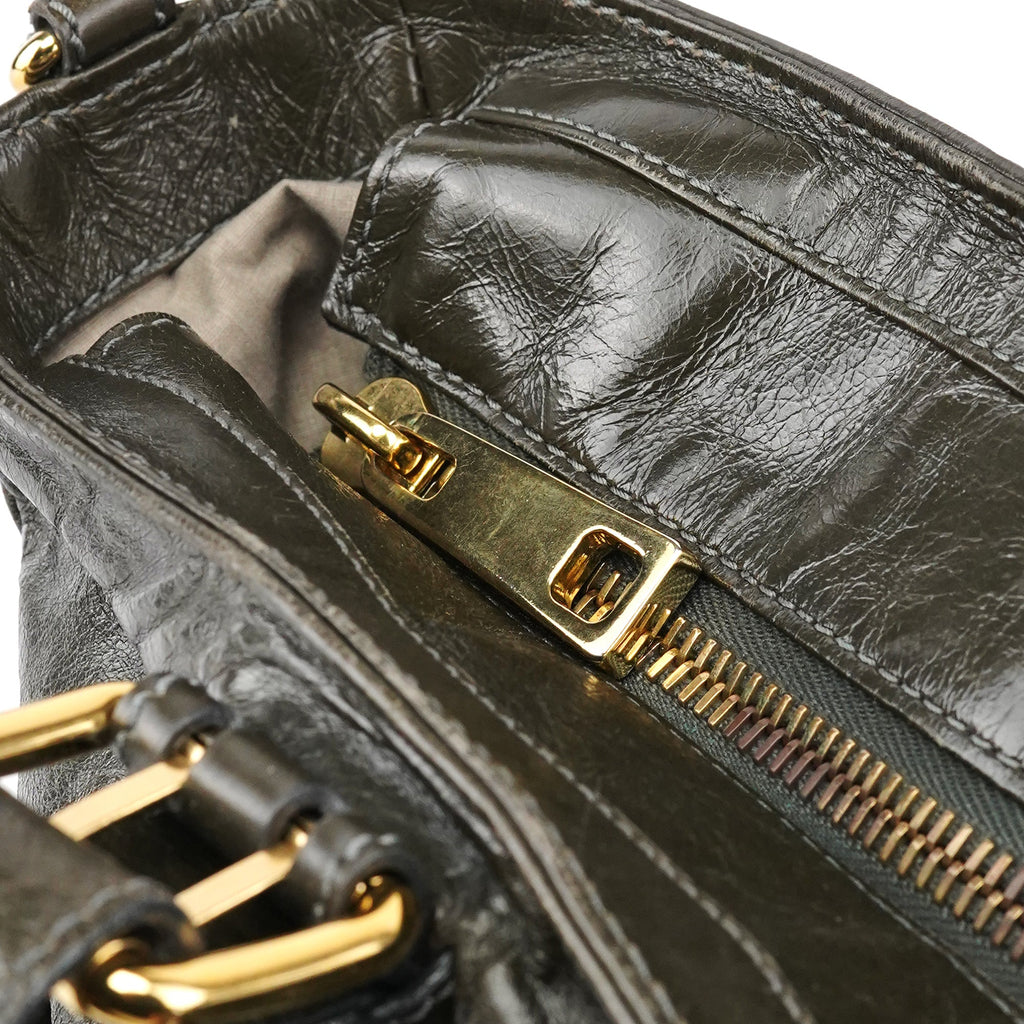 Dark Green Leather Multi Pocket 2-Way Bag