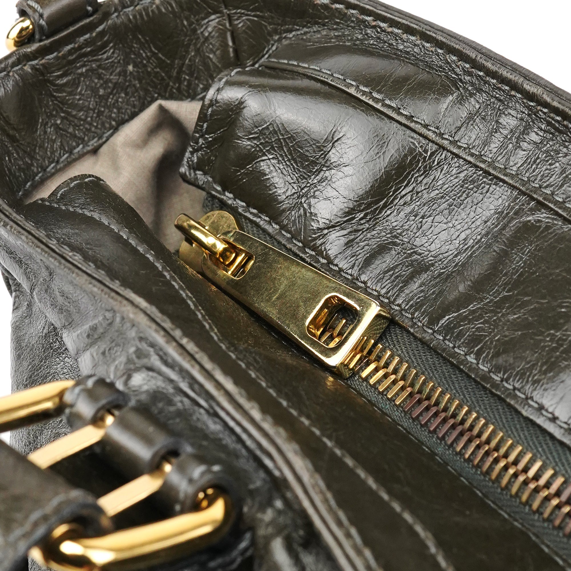 Dark Green Leather Multi Pocket 2-Way Bag