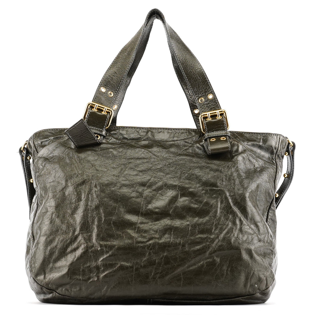 Dark Green Leather Multi Pocket 2-Way Bag