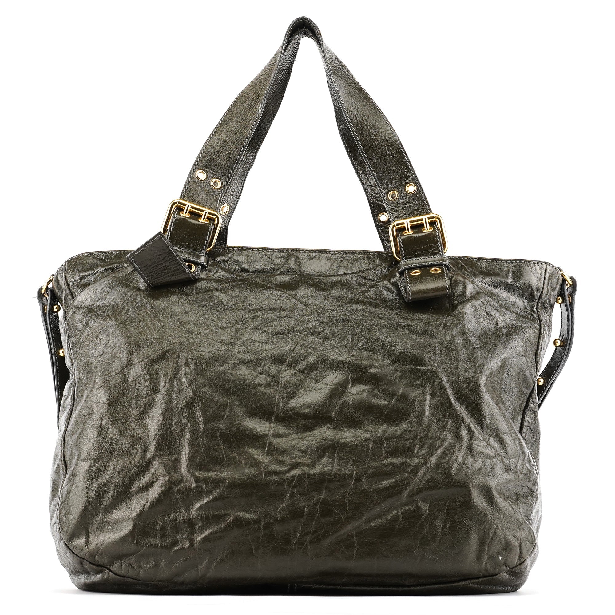 Dark Green Leather Multi Pocket 2-Way Bag