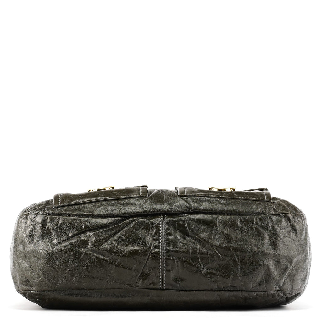 Dark Green Leather Multi Pocket 2-Way Bag