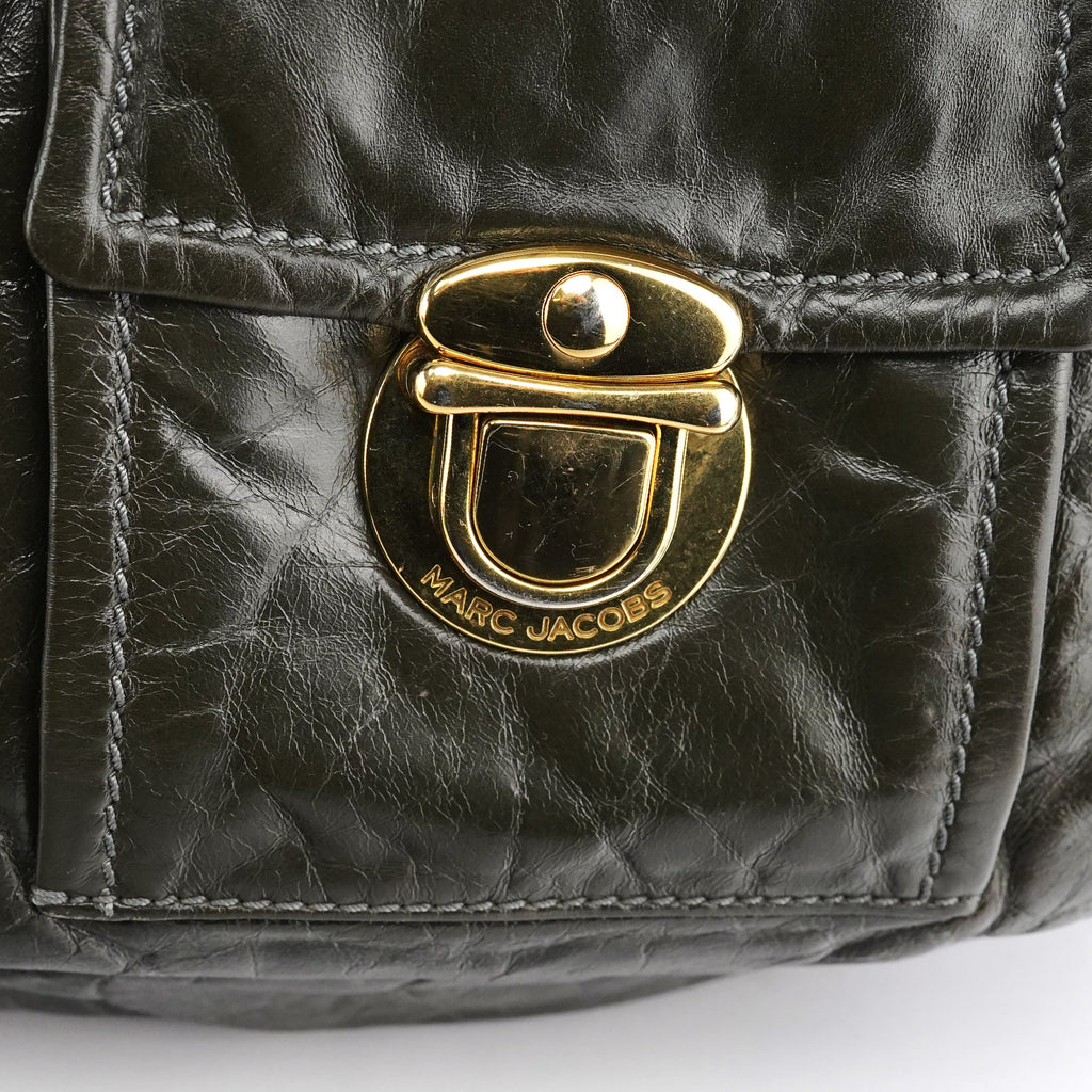 Dark Green Leather Multi Pocket 2-Way Bag
