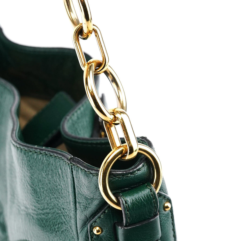 Green Quilted Leather Chain Shoulder Bag