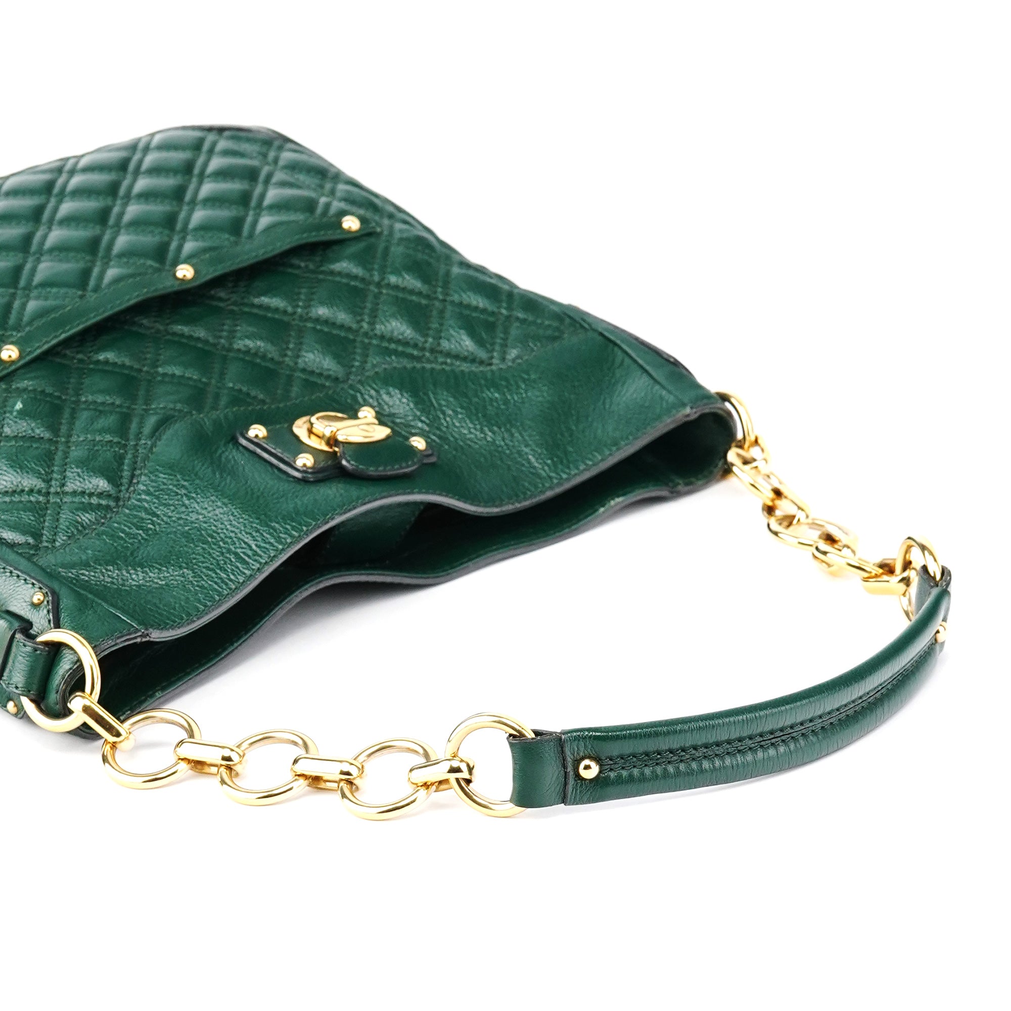Green Quilted Leather Chain Shoulder Bag
