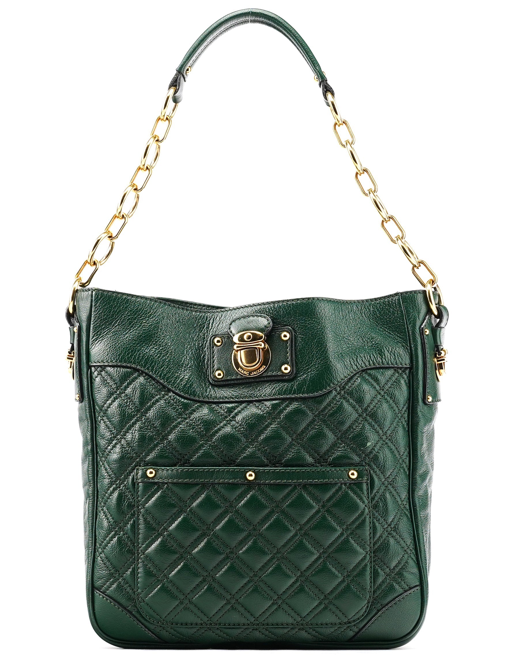 Green Quilted Leather Chain Shoulder Bag