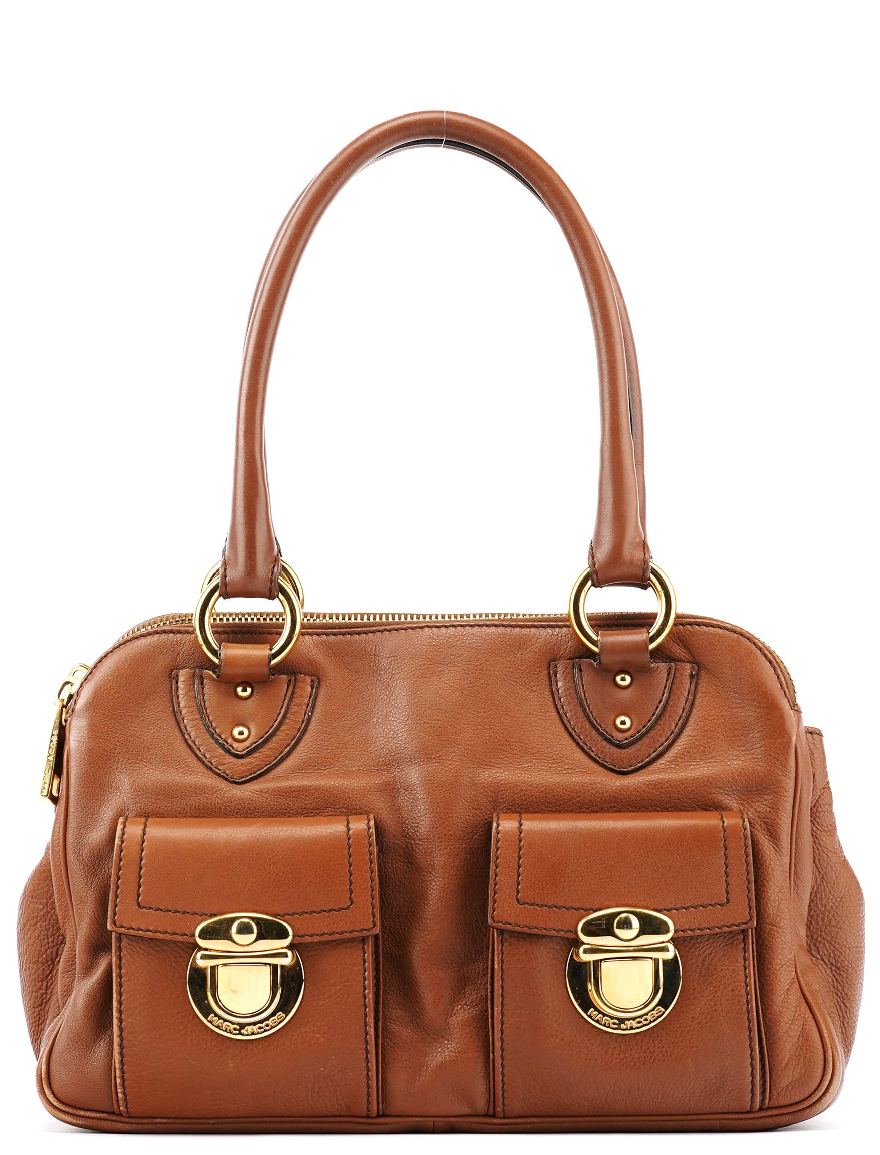 Light Brown Leather Multi Pocket Tote Bag