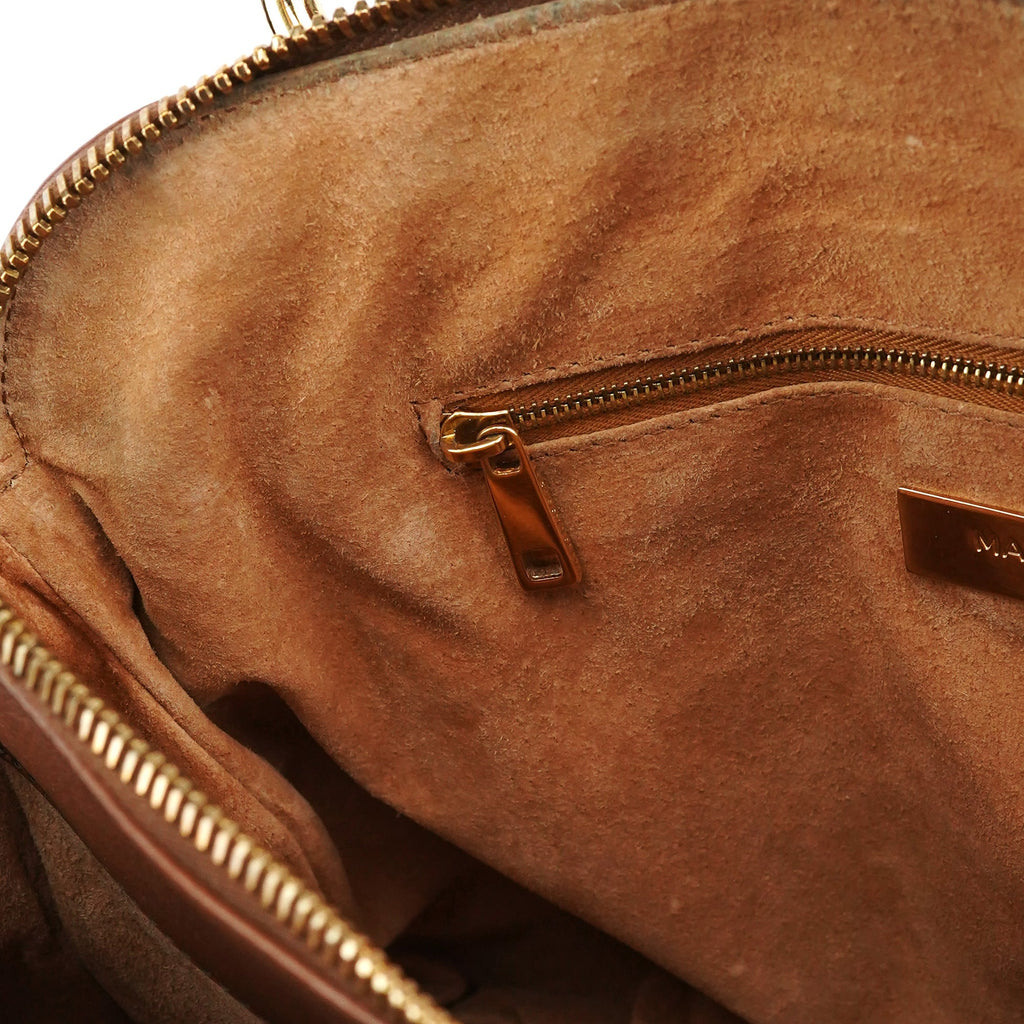 Light Brown Leather Multi Pocket Tote Bag