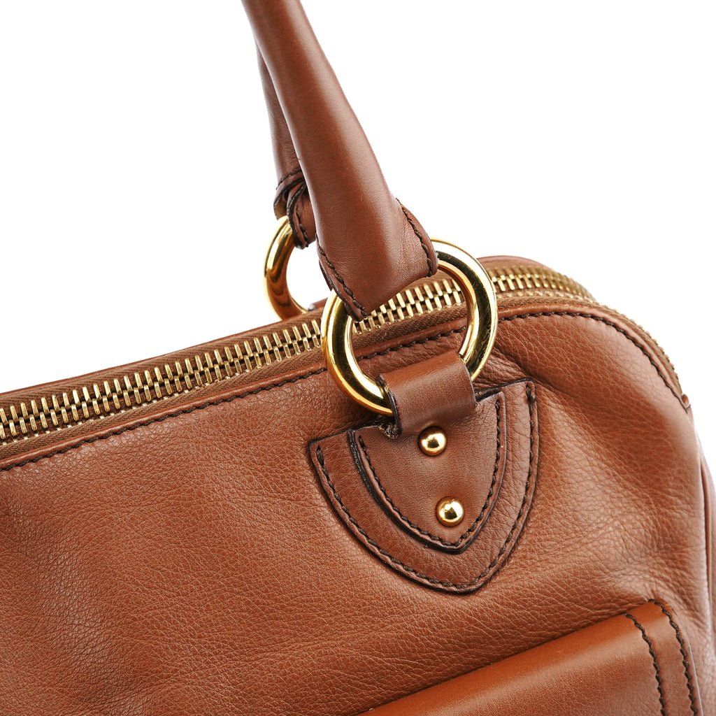 Light Brown Leather Multi Pocket Tote Bag