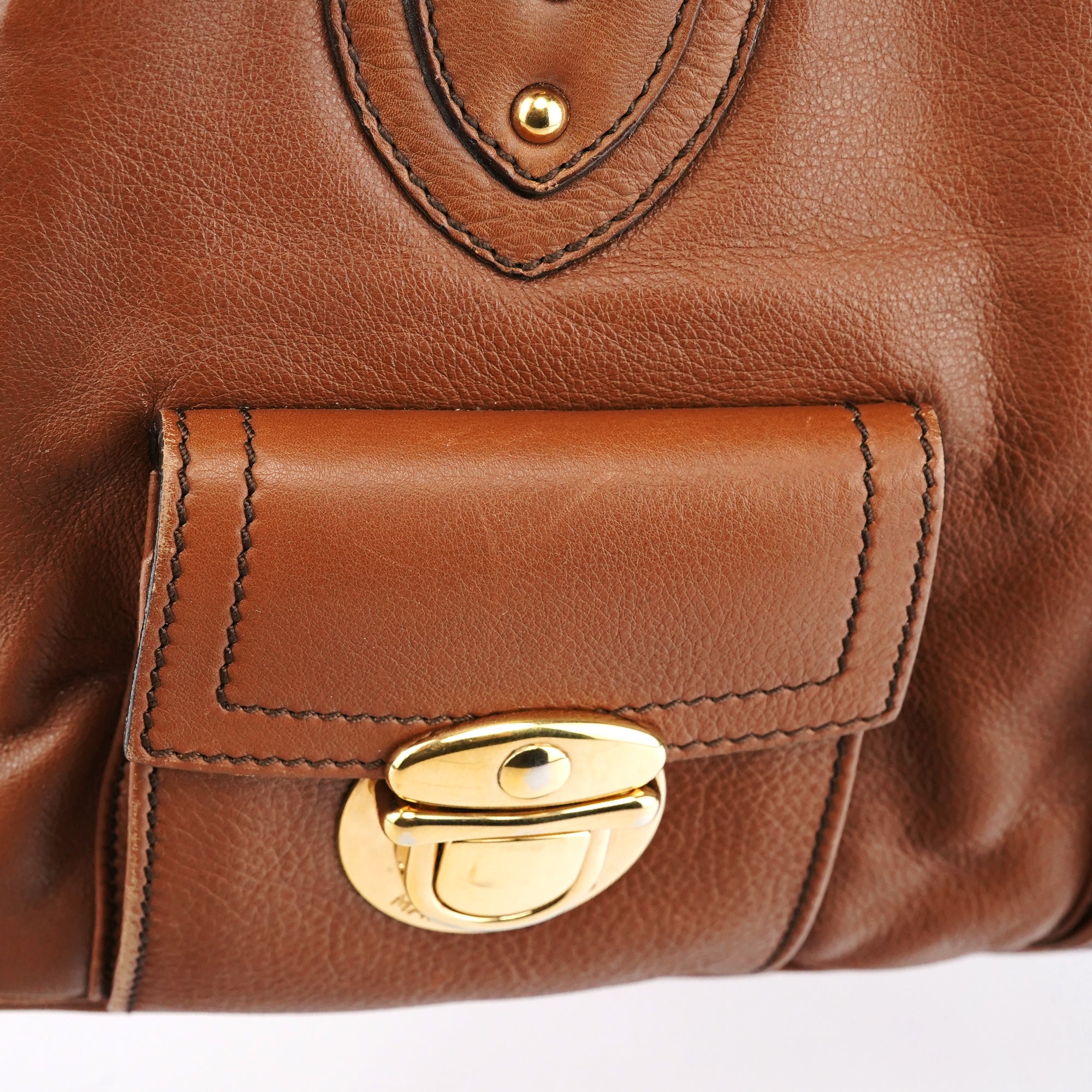 Light Brown Leather Multi Pocket Tote Bag