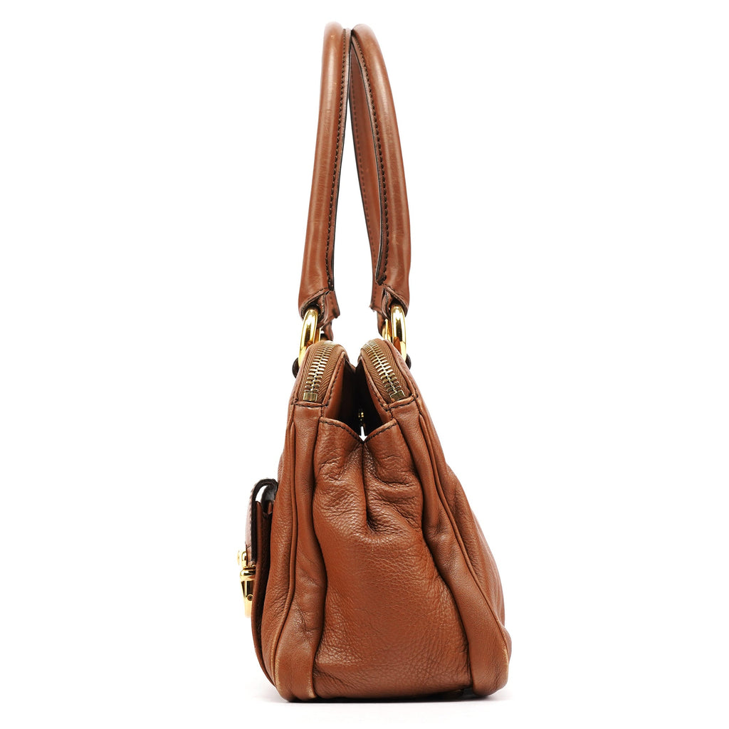 Light Brown Leather Multi Pocket Tote Bag