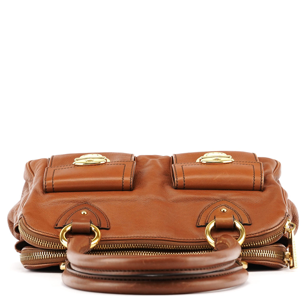 Light Brown Leather Multi Pocket Tote Bag