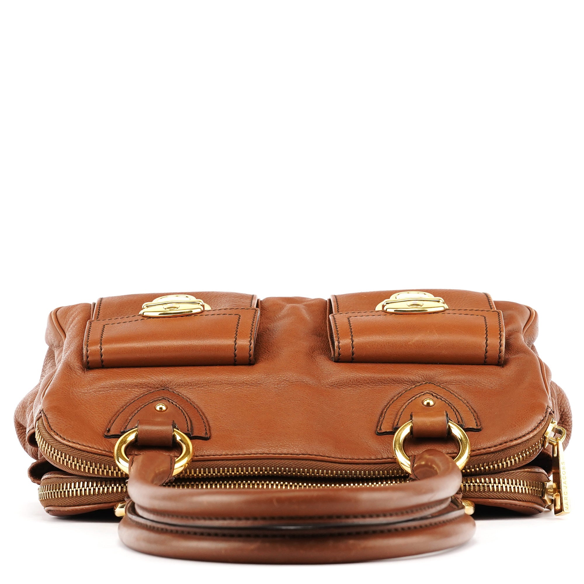 Light Brown Leather Multi Pocket Tote Bag