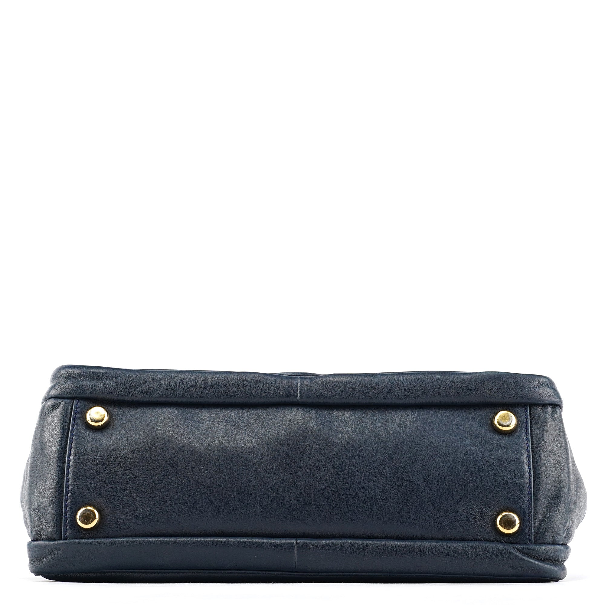 Navy Leather Multi-Pocket Tote Bag