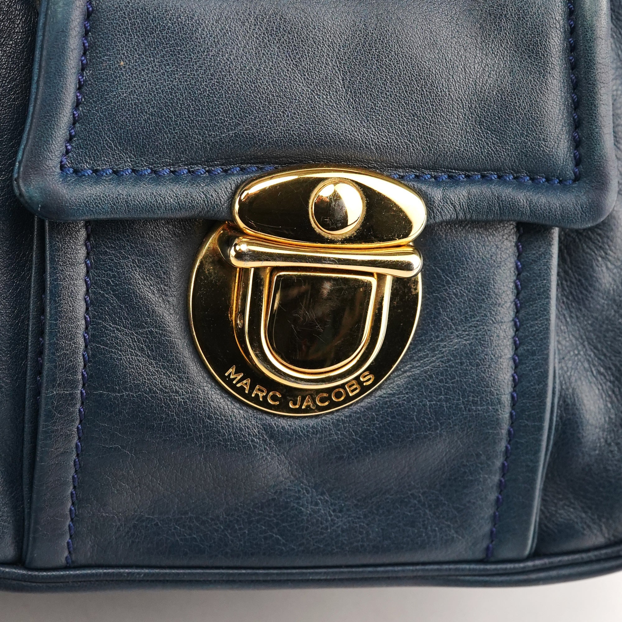 Navy Leather Multi-Pocket Tote Bag