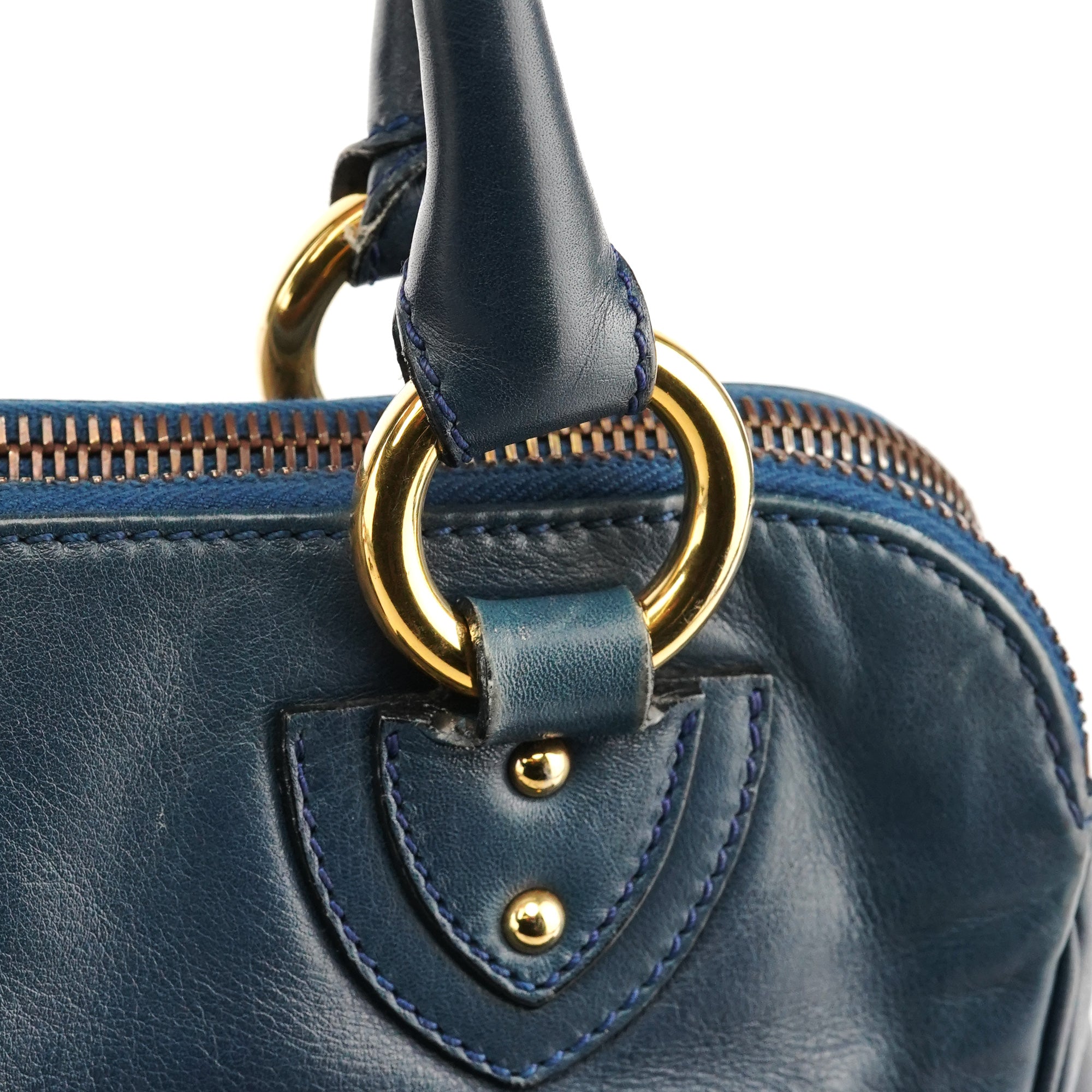 Navy Leather Multi-Pocket Tote Bag