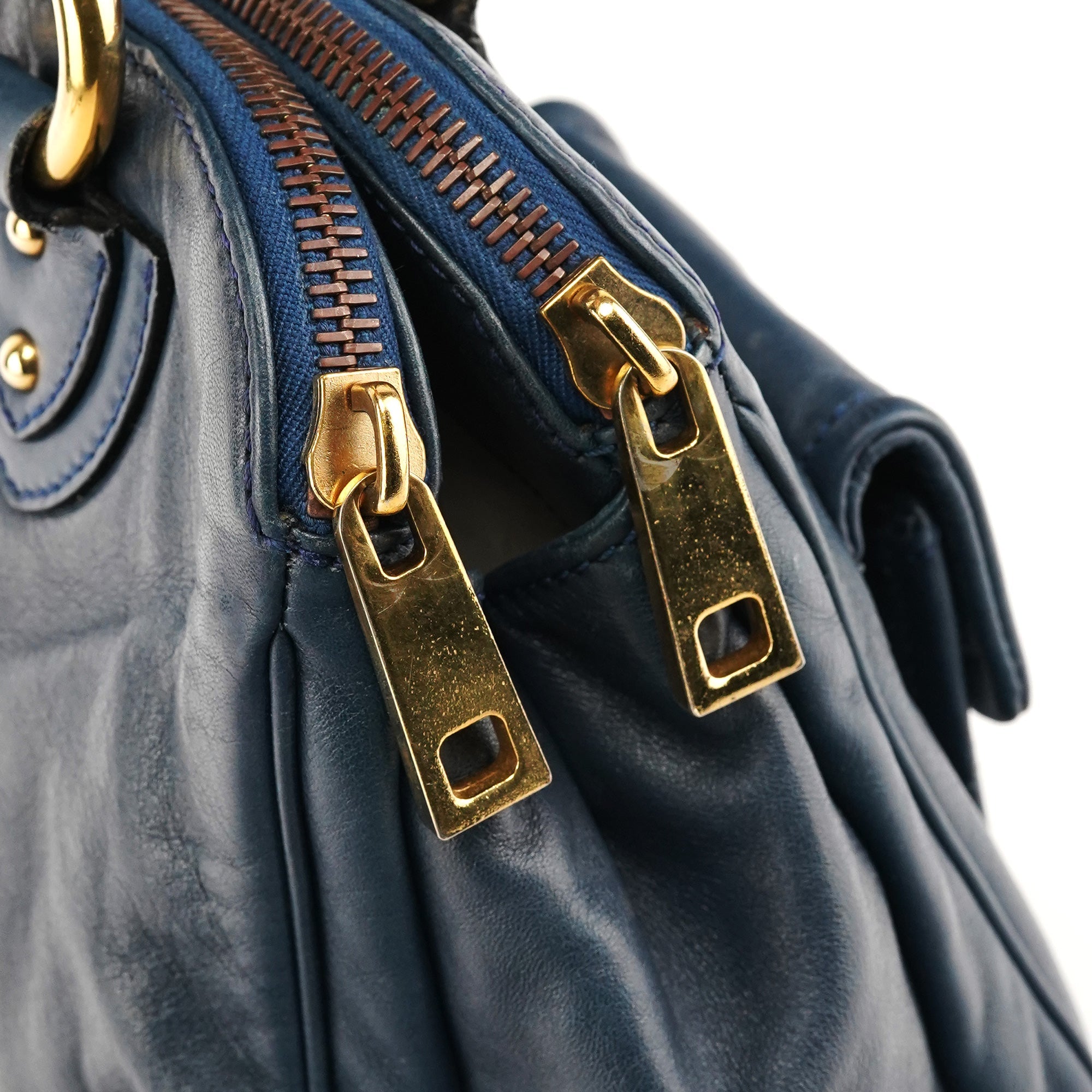Navy Leather Multi-Pocket Tote Bag